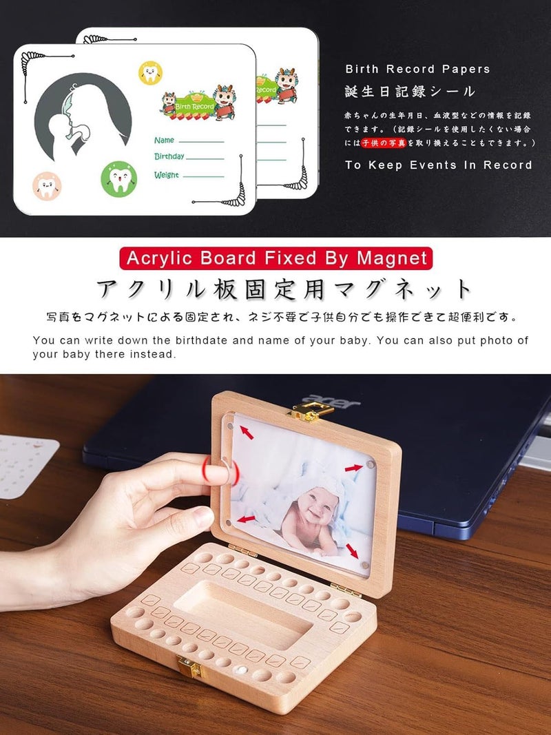 Yukidoke صندوق تذكار أسنان الأطفال الخشبي، حامل جنية الأسنان للأطفال، صندوق ذاكرة الأسنان المفقودة وأول خصلة - علبة تخزين أسنان مخصصة للصبيان والبنات بتصميم شجرة - Image 3